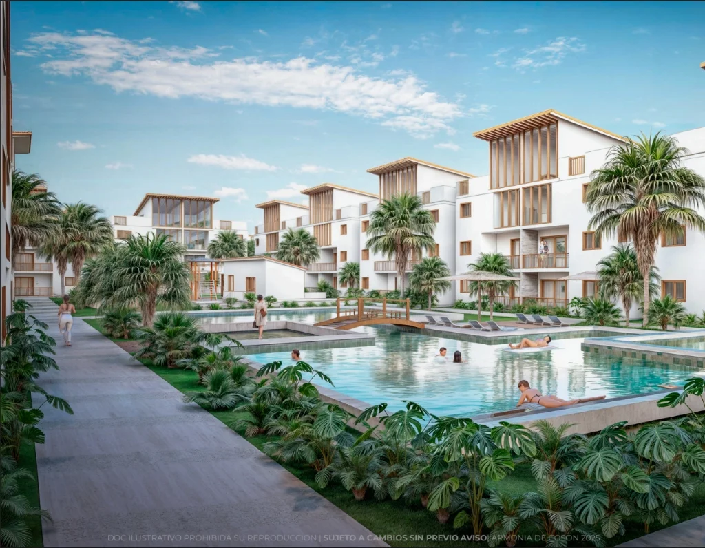 Piscina infinity de lujo en proyecto Armonía Cosón, Las Terrenas Samaná